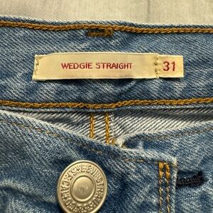 Levis Wedgie Straight Crop Distressed with Frayed Hem